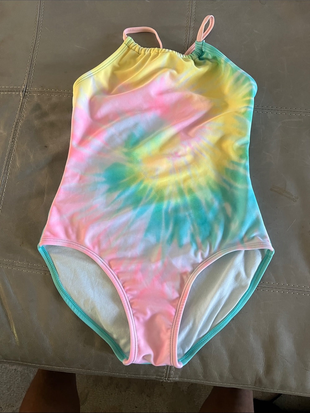 Girls One-Piece Tie-Dye Swimsuit in Pastel Pink, Yellow & Aqua